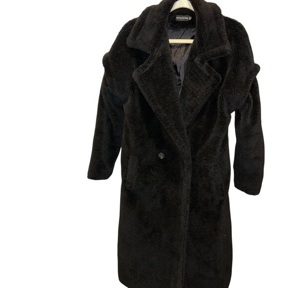 Pretty Little Thing Black Teddy Bear 3/4 coat 0 oversized - Picture 1 of 3